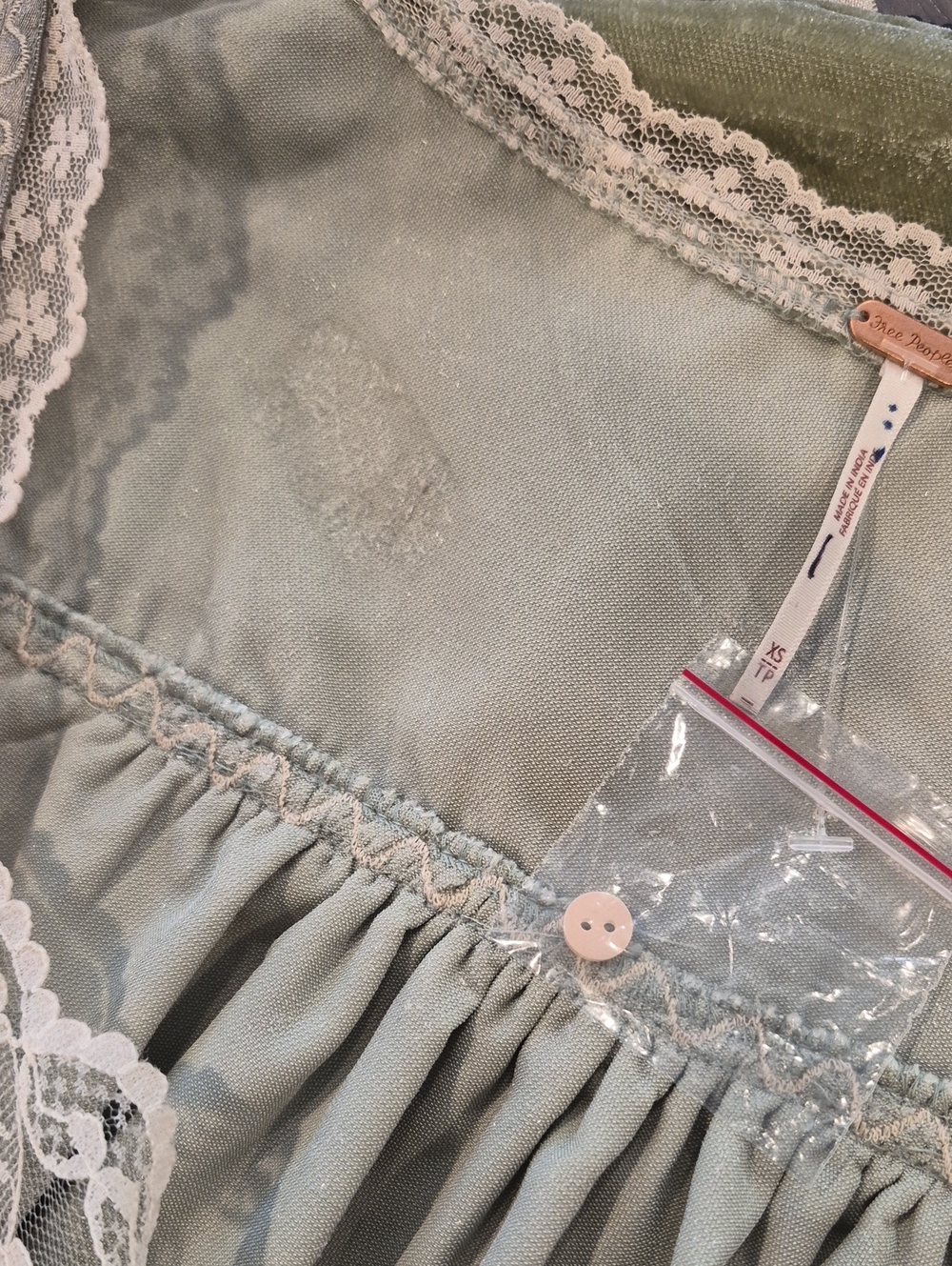 Free People Let's Voyage Velvet Viscose Lace Top in Soft Mint Combo, XS - Picture 8 of 12